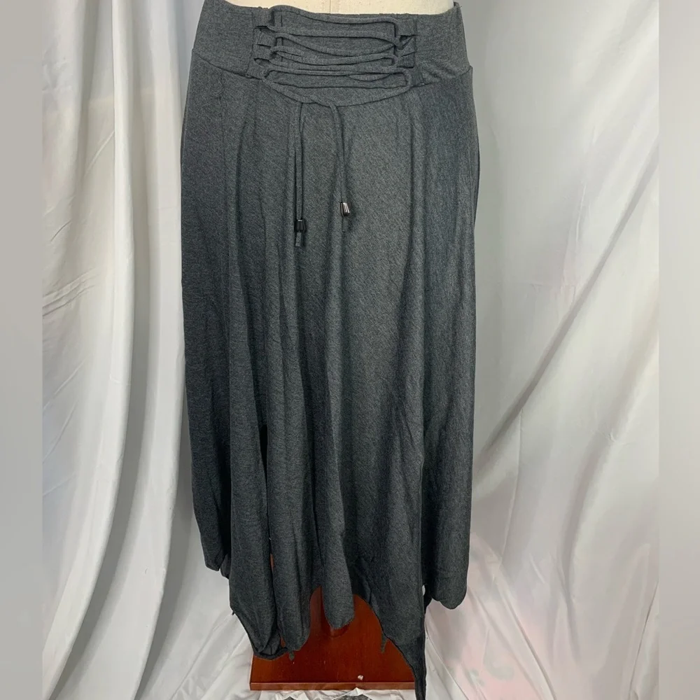 NEW Women’s Dark Gray Drawstring Waist Asymmetrical Hem Skirt - Picture 8 of 8